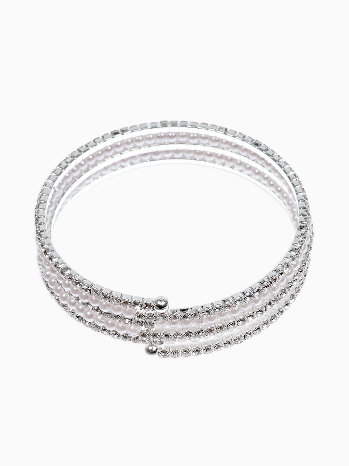Браслет пружинка со стразами «Жемчуг», d=5.5, белый в серебре - Фото 1