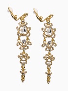 Клипсы для ушей висячие со стразами QF «Ажур», капли с завитками, цвет белый в золоте - Фото 3