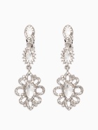 Серьги клипсы для ушей висячие со стразами QF «Ажур», белые в серебре - Фото 1