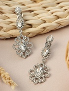 Серьги клипсы для ушей висячие со стразами QF «Ажур», белые в серебре - Фото 5