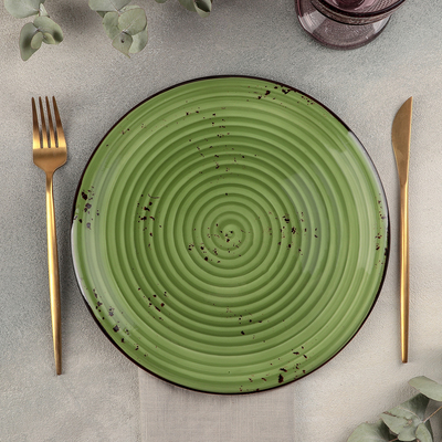 Тарелка фарфоровая обеденная «Бризе», d=25 см, цвет зелёный