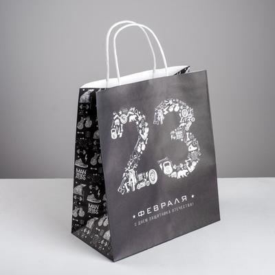 Пакет подарочный крафт, упаковка, «С Днём защитника Отечества», 32 х 28 х 15 см