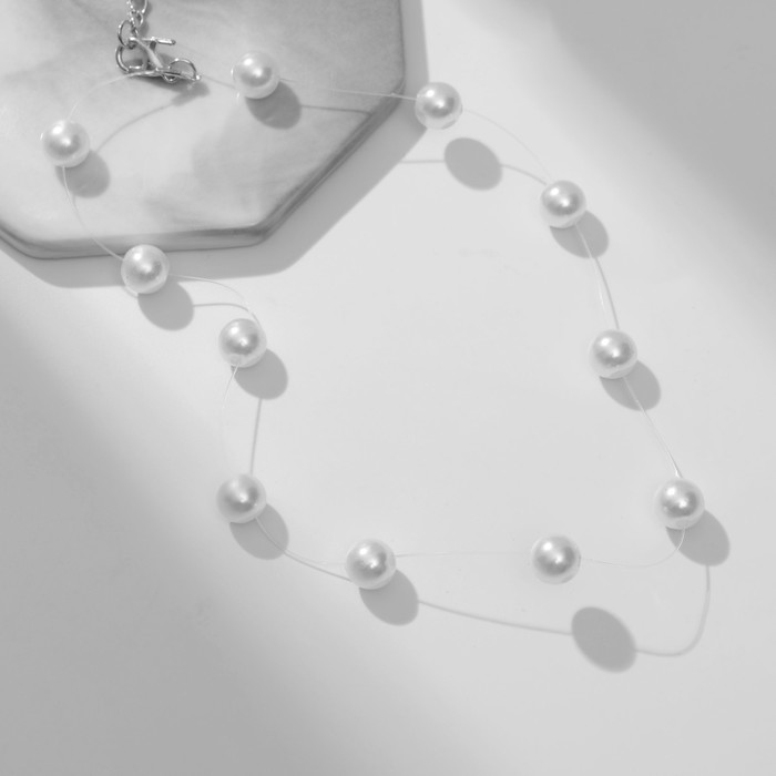Бусы на леске «Жемчуг» шар №8, цвет белый в серебре, L=30 см - Фото 1