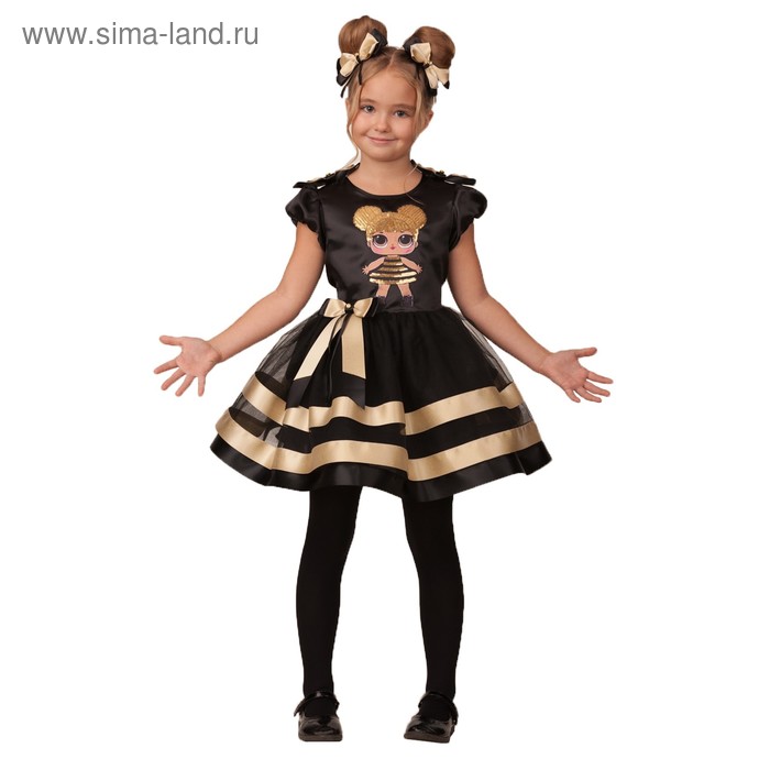 Карнавальный костюм «Золотая пчёлка»: платье, ободок с помпонами, р. 32, рост 128 см - Фото 1