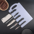 Набор кухонных принадлежностей, 6 предметов: ножи 10 см, 15 см, 15 см, 17,5 см, ножеточка, доска 38×22 см, цвет чёрный - Фото 1