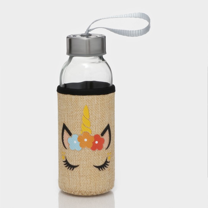 Бутылка для воды стеклянная в чехле «Единорожек», 300 мл, h=16,5 см - Фото 1