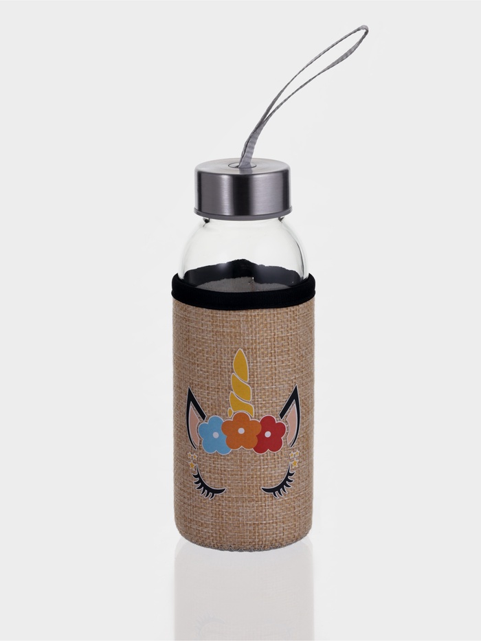 Бутылка для воды стеклянная в чехле «Единорожек», 300 мл, h=16.5 см - Фото 1