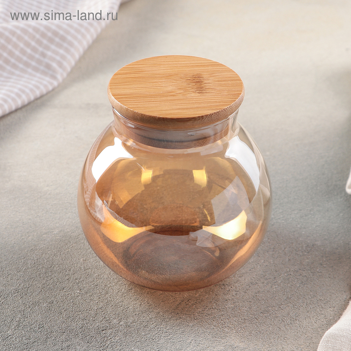 Банка стеклянная для сыпучих продуктов «Бабл», 500 мл, 10×10,5 см, цвет золотой - Фото 1