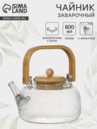 Заварочный чайник «Эко. Бабл», 800 мл, 18×13.5×12.5 см, с бамбуковой крышкой, металлический фильтр, стекло, прозрачный - Фото 1