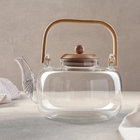 Чайник стеклянный заварочный с бамбуковой крышкой и металлическим фильтром «Эко. Бабл», 1,5 л, 21×15×20 см - фото 8926365