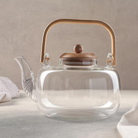 Чайник стеклянный заварочный с бамбуковой крышкой и металлическим фильтром «Эко. Бабл», 1,5 л, 21×15×20 см