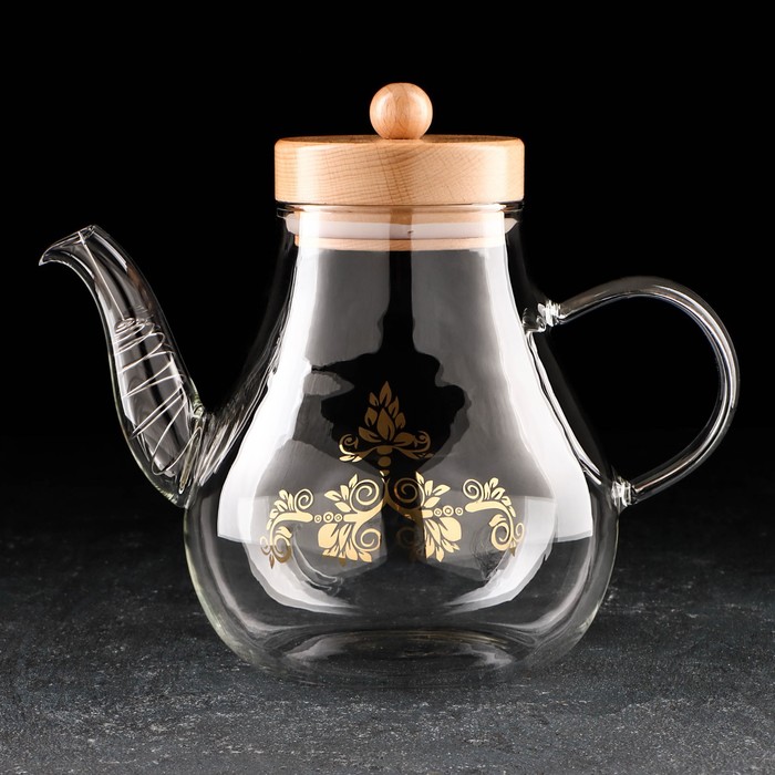 Чайник стеклянный заварочный с бамбуковой крышкой и металлическим фильтром «Эко. Восток», 1,2 л, 20×12,5×17 см - Фото 1