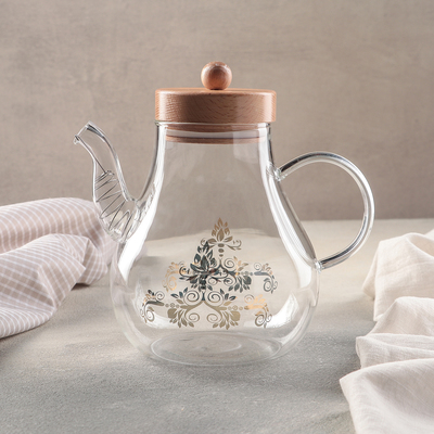 Чайник стеклянный заварочный с бамбуковой крышкой и металлическим фильтром «Эко. Восток», 1 л, 20×13×19,5 см