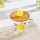 Кружка «Лимончик», 350 мл, с деревянной крышкой, стекло, прозрачная - Фото 2