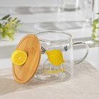 Кружка «Лимончик», 350 мл, с деревянной крышкой, стекло, прозрачная - Фото 3