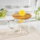 Кружка «Лимончик», 350 мл, с деревянной крышкой, стекло, прозрачная - Фото 5