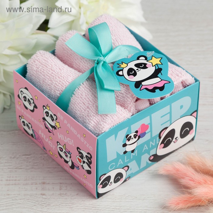 Набор махровых полотенец "Panda" 30х30 см - 3 шт, хлопок 340гр/м2 - Фото 1