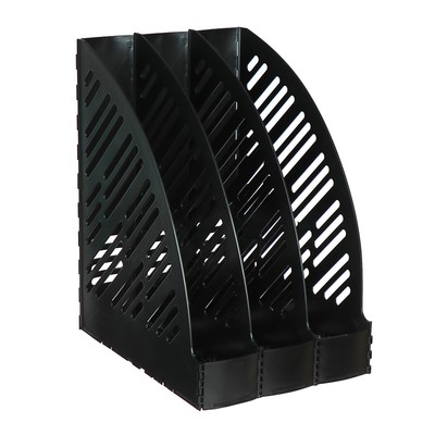 Лоток для бумаг А4, вертикальный, 3 отделения, чёрный