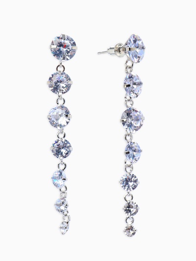 Серьги висячие со стразами «Змейка» L= 7.6 см, цвет белый в серебре