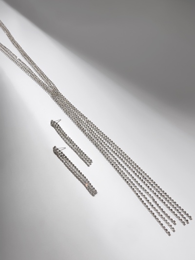 Набор 2 предмета: серьги, колье «Лёд. Дорожка», цвет белый в серебре, 50 см