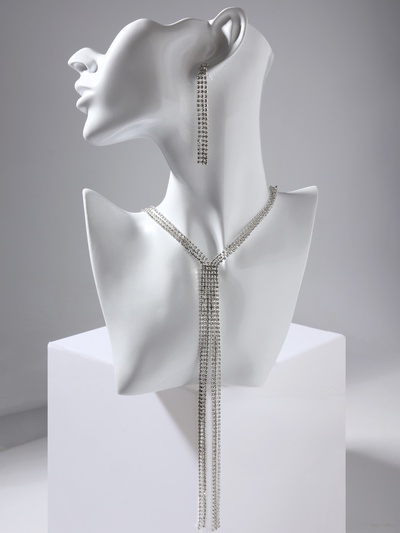 Набор 2 предмета: серьги, колье «Лёд. Дорожка», цвет белый в серебре, 50 см