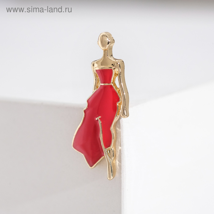 Значок "Девушка в платье", цвет красный в золоте - Фото 1