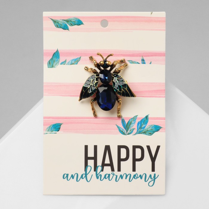 Брошь «Муха» крупная, цвет тёмно-синий в чернёном золоте - Фото 1