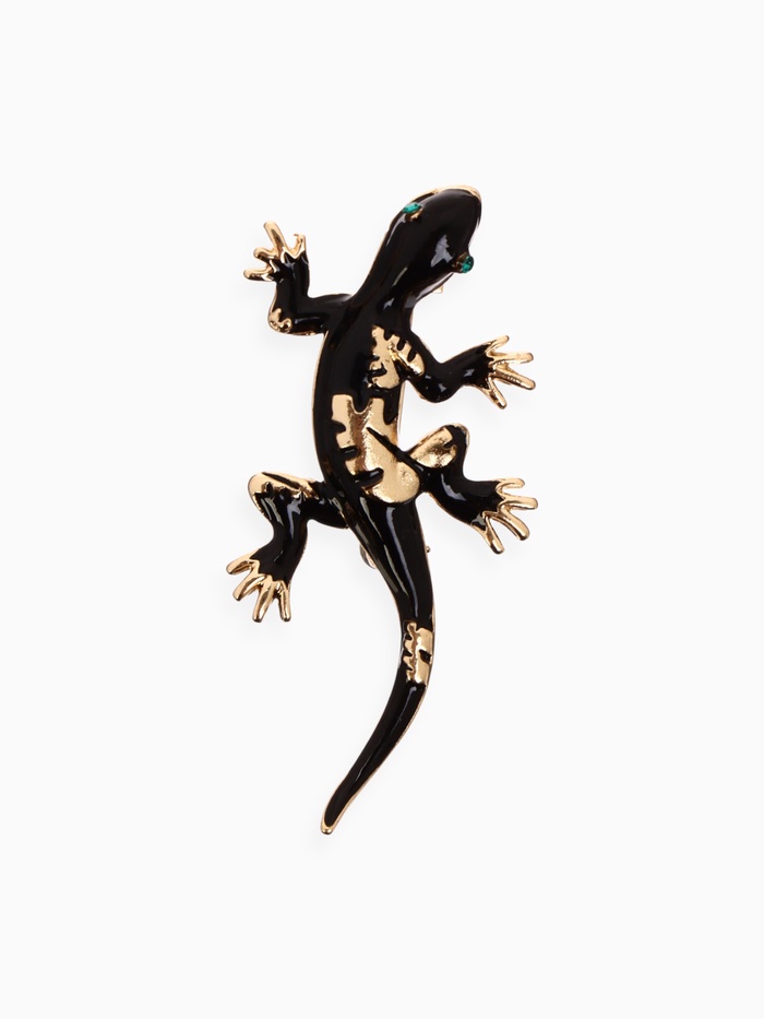 Брошь «Ящерица», дарк, чёрная в золоте - Фото 1
