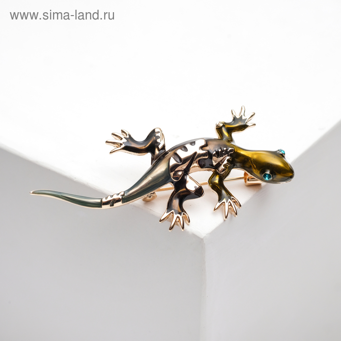 Брошь «Ящерица» дарк, цвет тёмно-зелёный в золоте - Фото 1