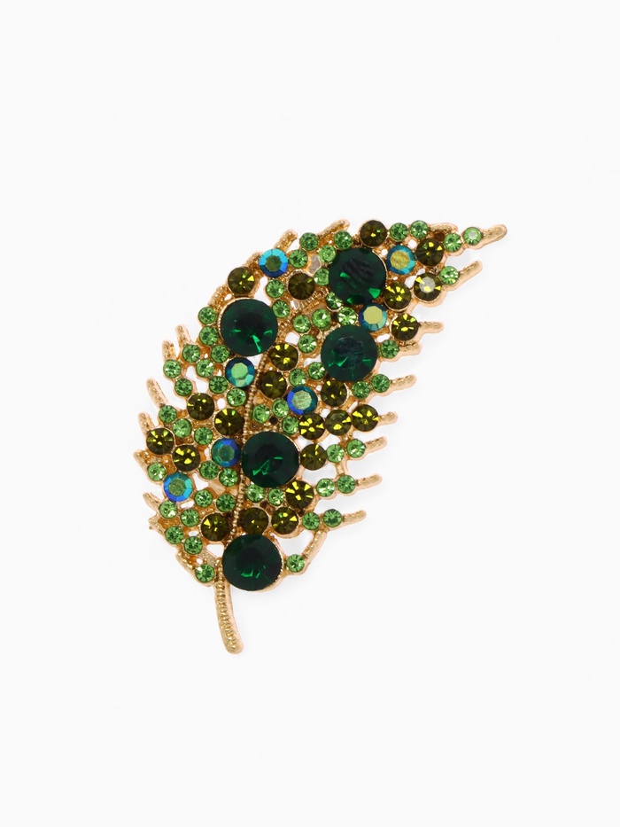 Брошь «Листочек», зелёная в золоте - Фото 1