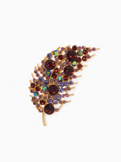 Брошь «Листочек», фиолетовая в золоте