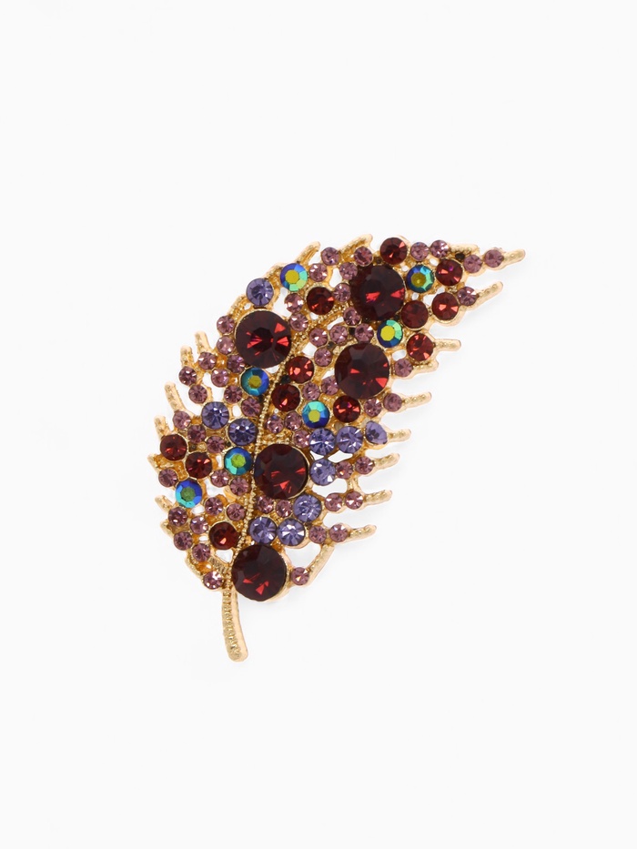 Брошь «Листочек», фиолетовая в золоте - Фото 1