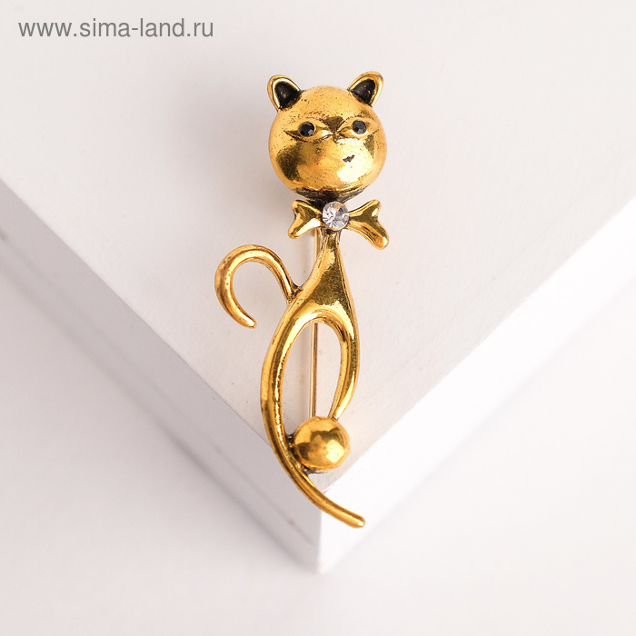 Брошь «Кошка», цвет чернёное золото - Фото 1