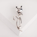 Брошь «Кошка», цвет бело-серый в чернёном серебре - Фото 1