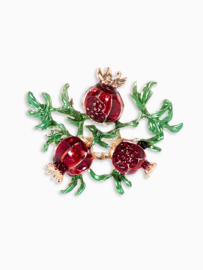 Брошь «Гранат», цвет красно-зелёный в золоте