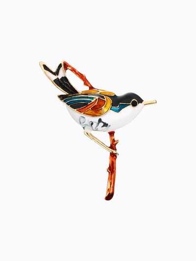 Брошь «Птичка» чижик, цветная в золоте