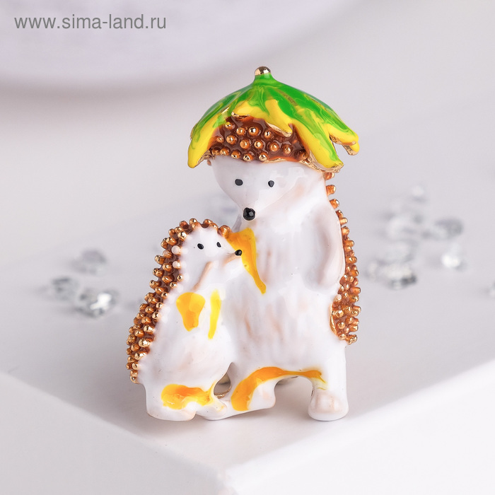 Брошь «Ёжики», цветная в золоте - Фото 1