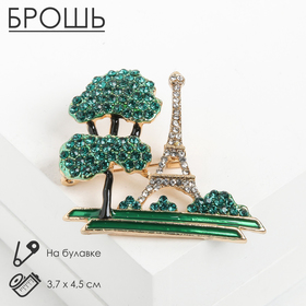 Брошь «Париж» Эйфелева башня, цвет бело-зелёный в золоте