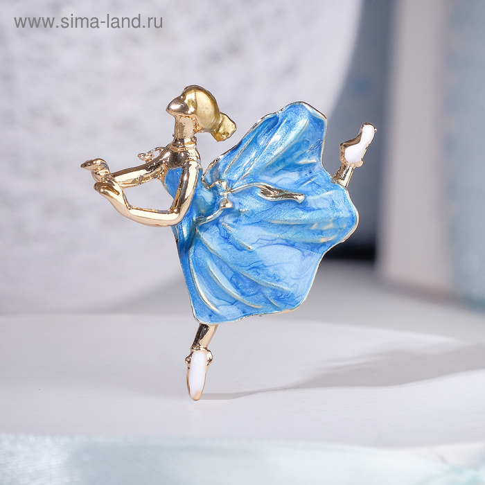 Брошь "Балерина" невесомость, цвет голубой в золоте - Фото 1