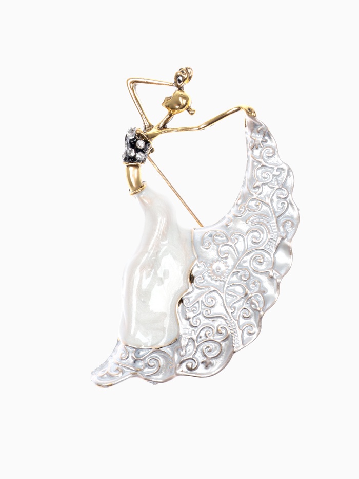 Брошь «Балерина» драма, серая в чернёном золоте - Фото 1