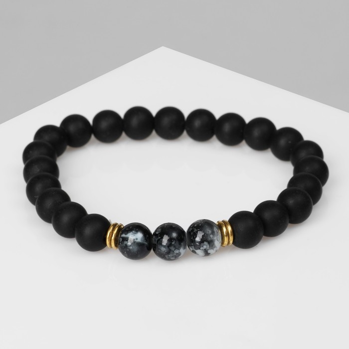 Браслет унисекс «Бастион» под агат моховой, цвет чёрный, шар №8, d=7 см - Фото 1