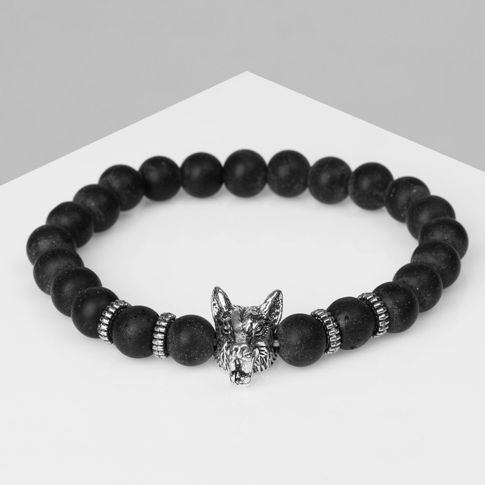Браслет унисекс «Бастион» волк, цвет чёрный с чернёным серебром, d=7 см
