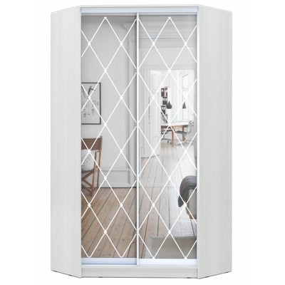 Шкаф – купе угловой «Хит – У – 22 – 4 – 66», с зеркалом, 1100×1100×2200 мм, цвет белый шагрень