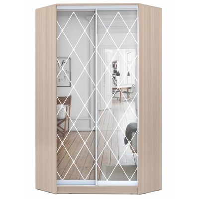 Шкаф – купе угловой «Хит – У – 22 – 4 – 66», с зеркалом, 1100×1100×2200 мм, цвет шимо светлый