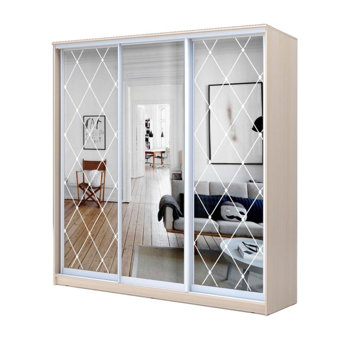 Шкаф-купе Хит-22-18-656, 1800×620×2200 мм, цвет дуб молочный, ромб большой на зеркале - Фото 1