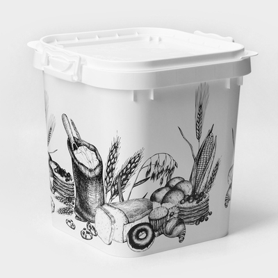 Ёмкость для муки и сахара Альтернатива, 25 л, с декором, пластик, белая, крышка МИКС