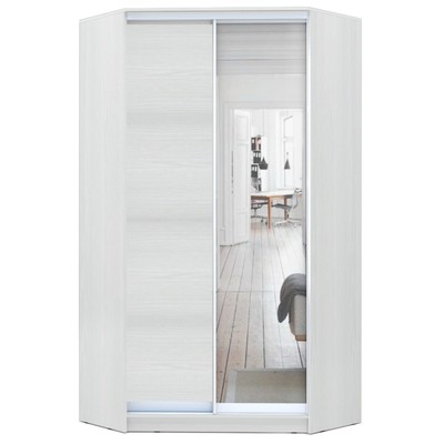 Шкаф – купе угловой «Хит – У – 22 – 4 – 15», с зеркалом, 1100×1100×2200 мм, цвет белый шагрень