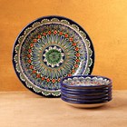 Набор для блинов Риштанская керамика, 7 предметов: ляган d=25 см, 6 тарелок d=15 см, разноцветный - Фото 4