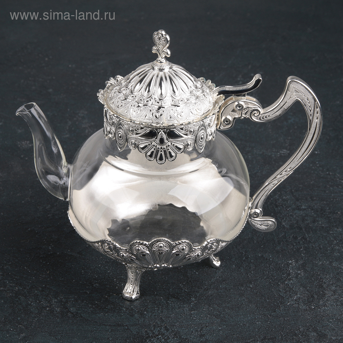 Чайник стеклянный заварочный «Бахмал», 1,05 л, цвет металла серебряный - Фото 1