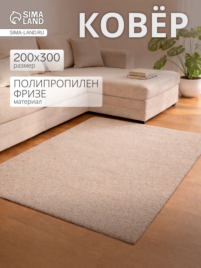 Ковёр прямоугольный «Шегги», фризе, размер 200×300 см, меланж, бежевый - Фото 1